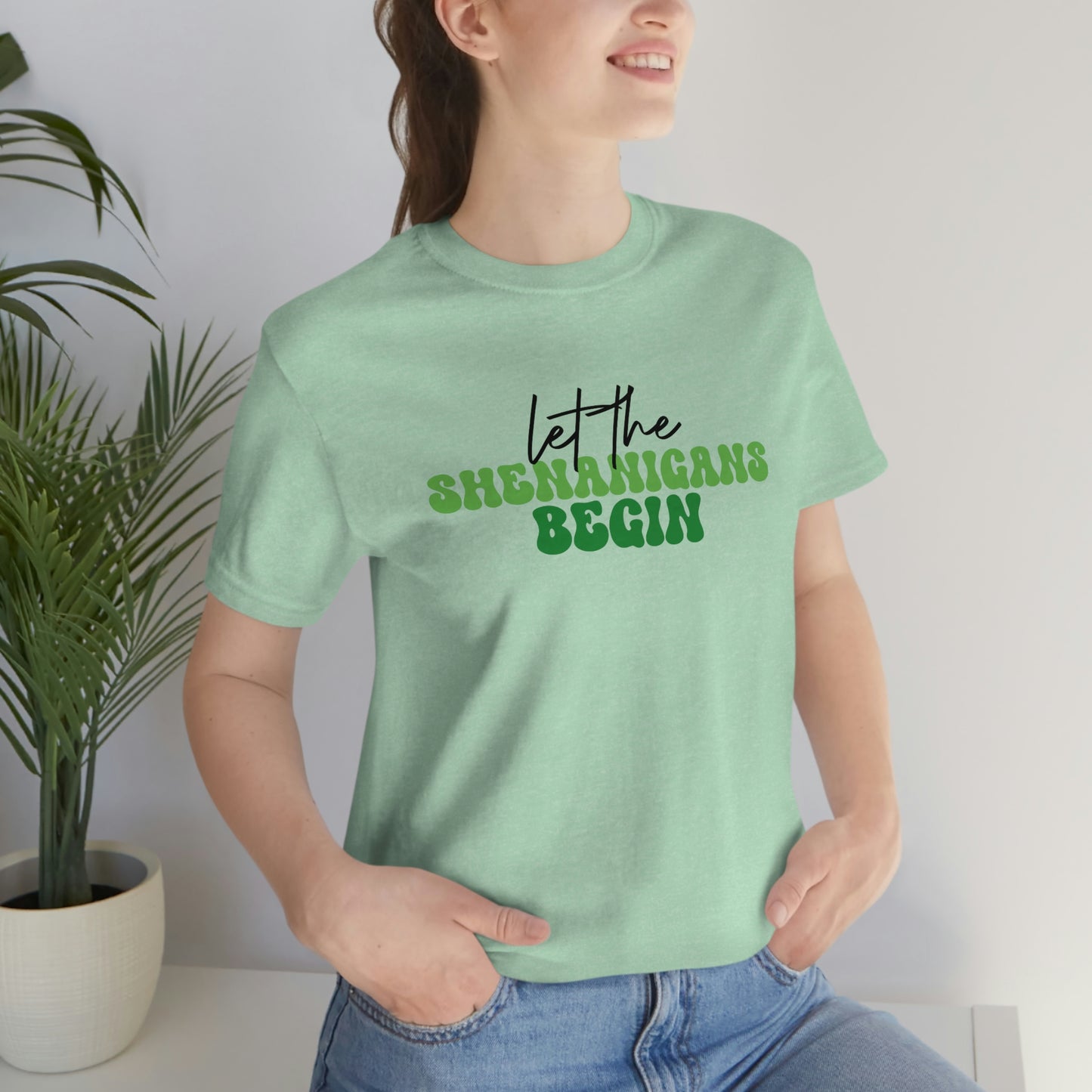 Let the Shenanigans Begin St. Patricks Day Unisex Jersey Short Sleeve Tee