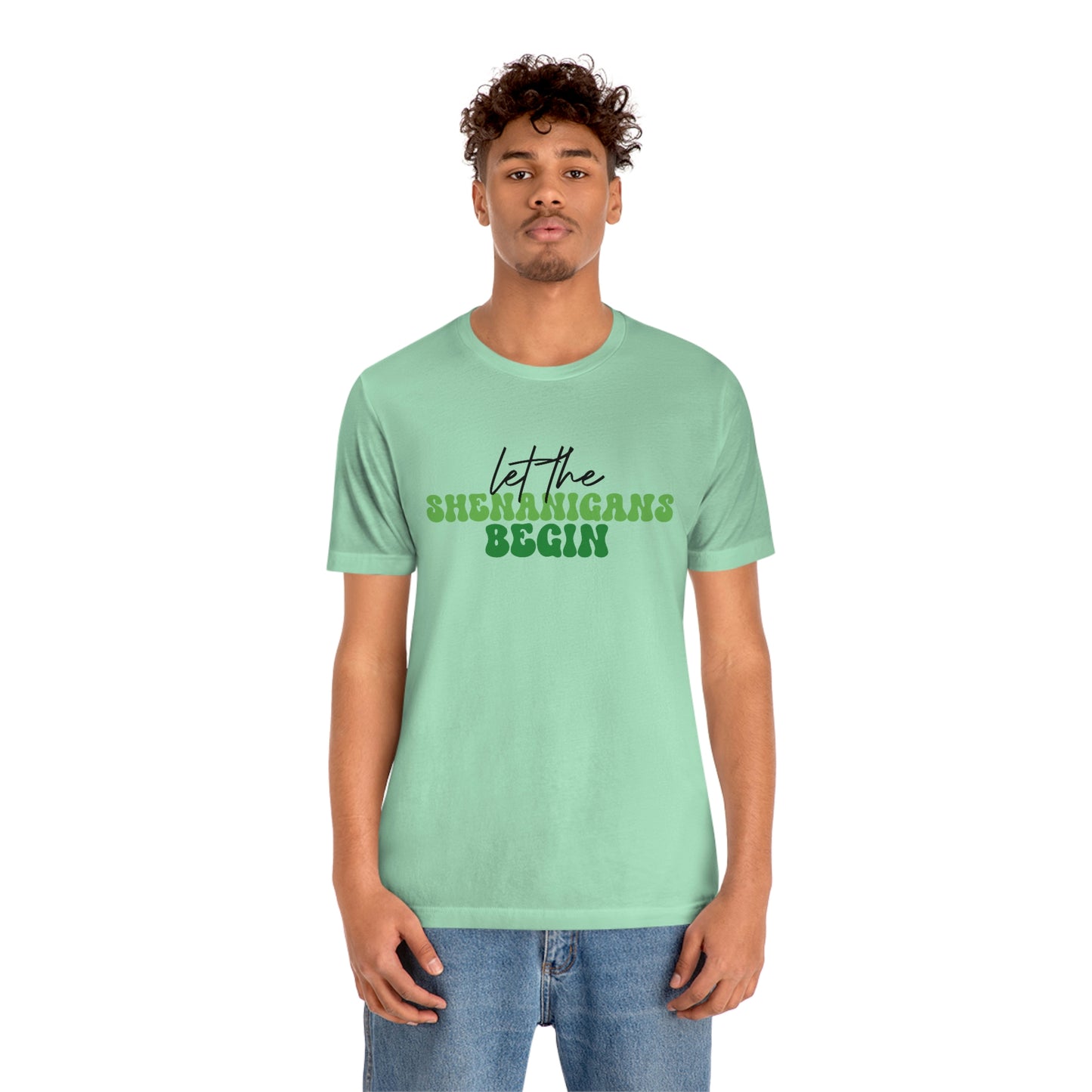 Let the Shenanigans Begin St. Patricks Day Unisex Jersey Short Sleeve Tee