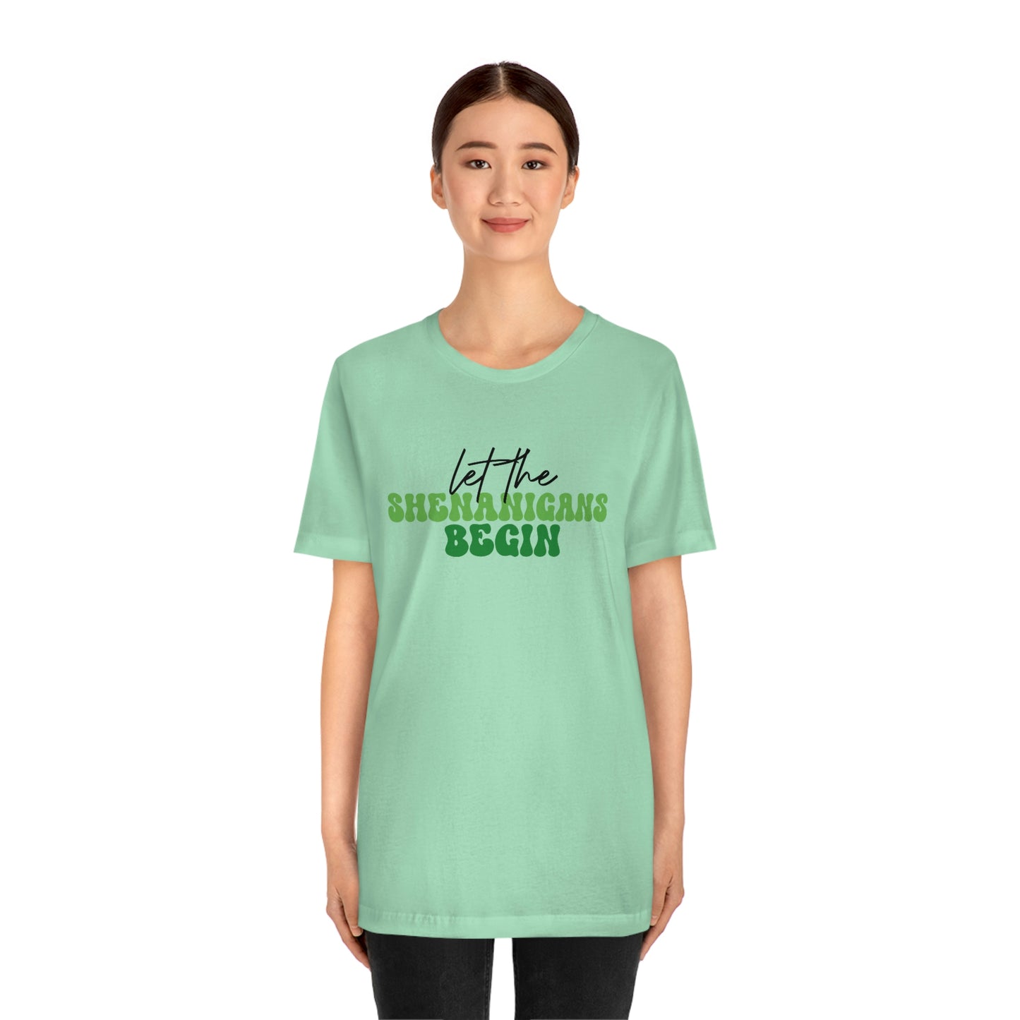 Let the Shenanigans Begin St. Patricks Day Unisex Jersey Short Sleeve Tee