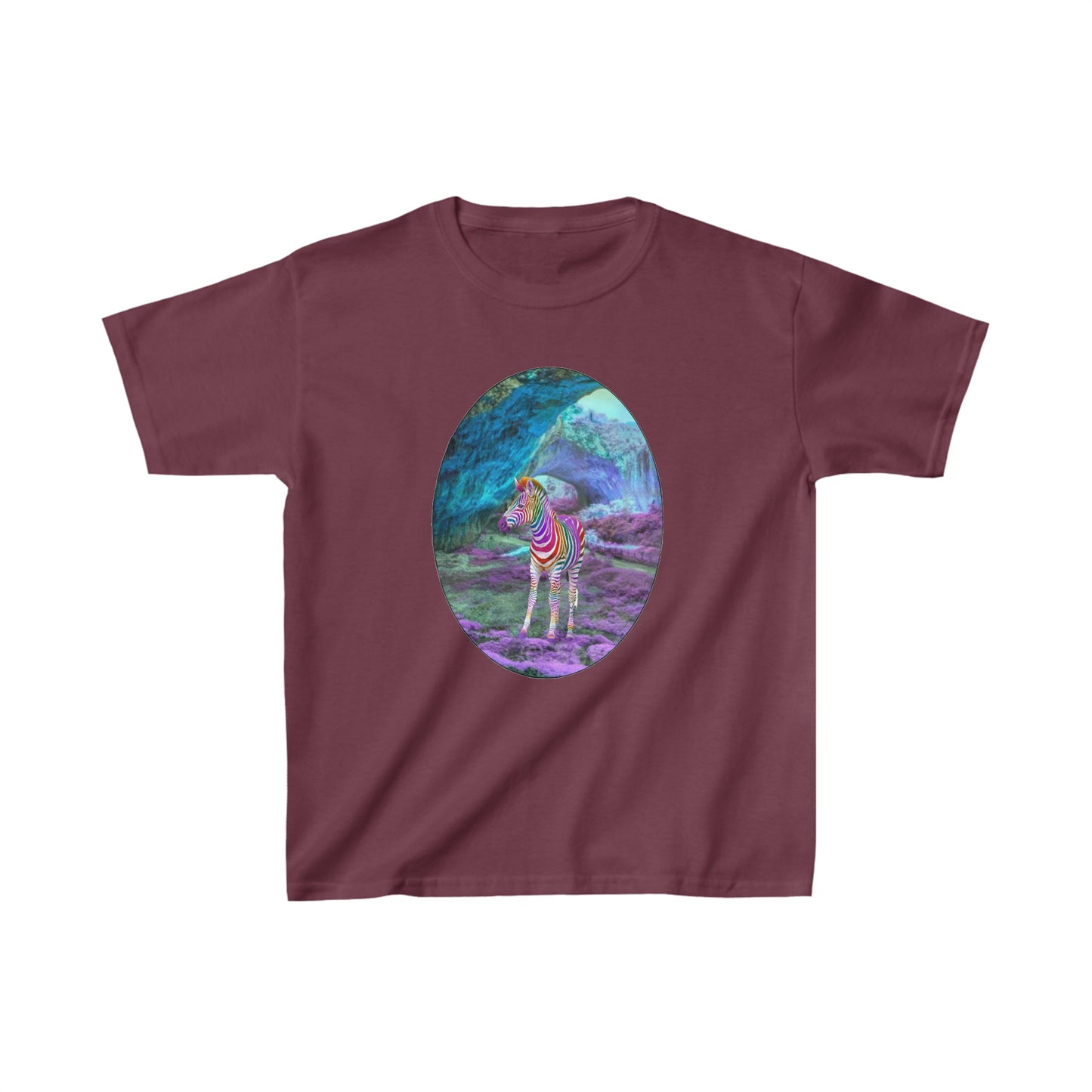 Kids Rainbow Zebra Heavy Cotton T-Shirt