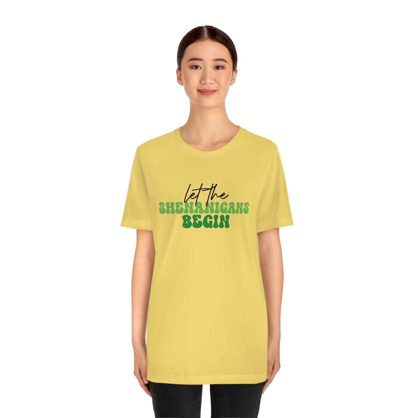Let the Shenanigans Begin St. Patricks Day Unisex Jersey Short Sleeve Tee