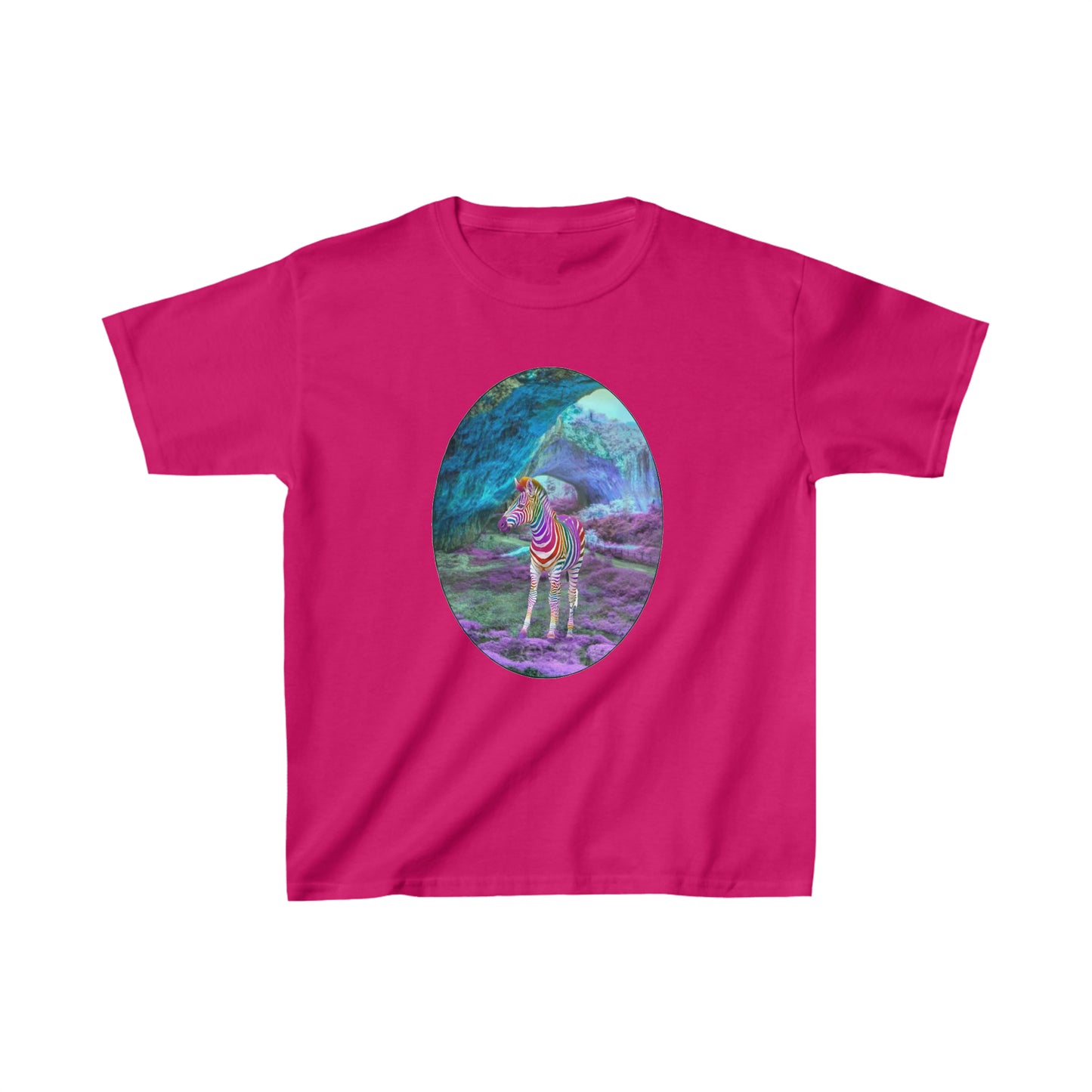 Kids Rainbow Zebra Heavy Cotton T-Shirt