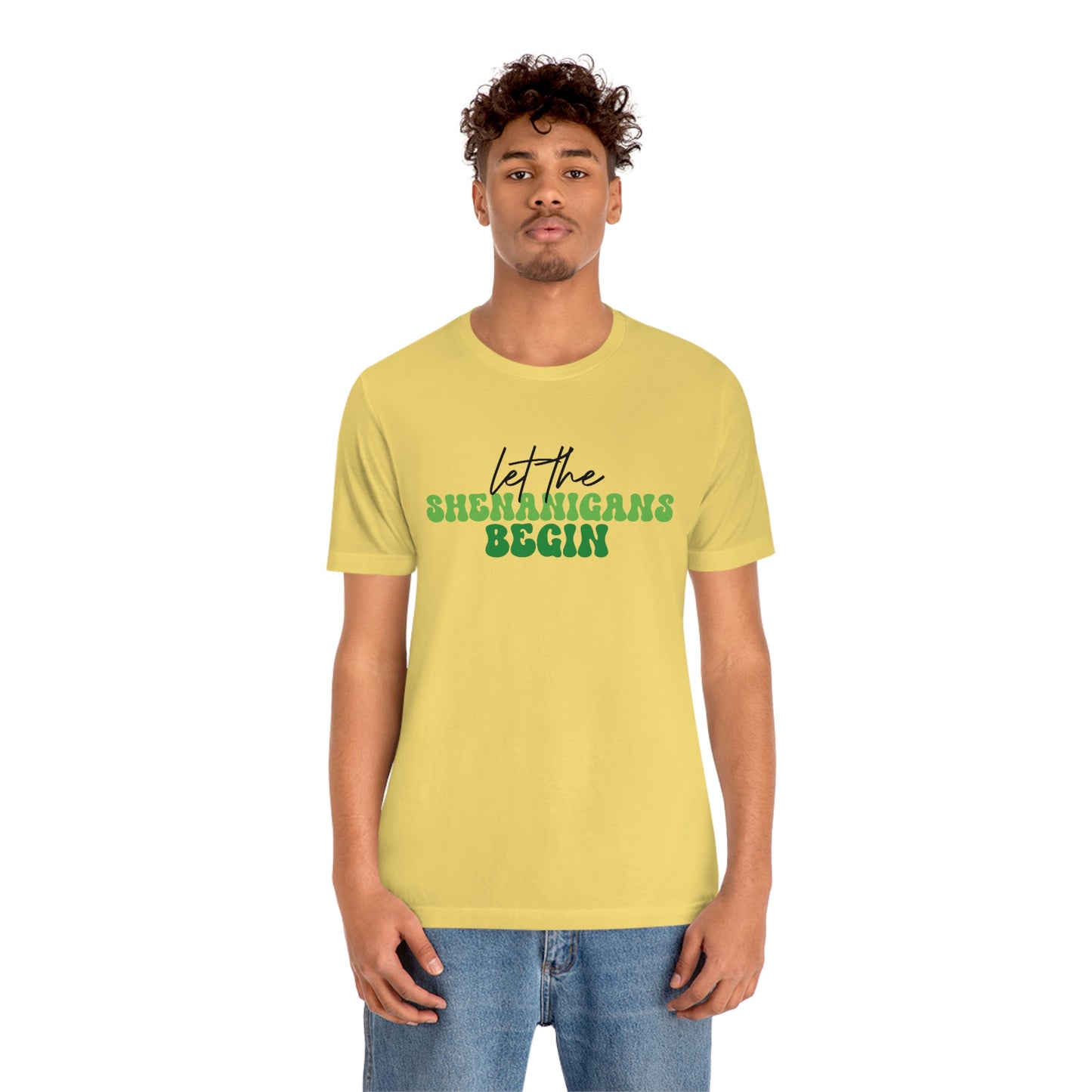 Let the Shenanigans Begin St. Patricks Day Unisex Jersey Short Sleeve Tee