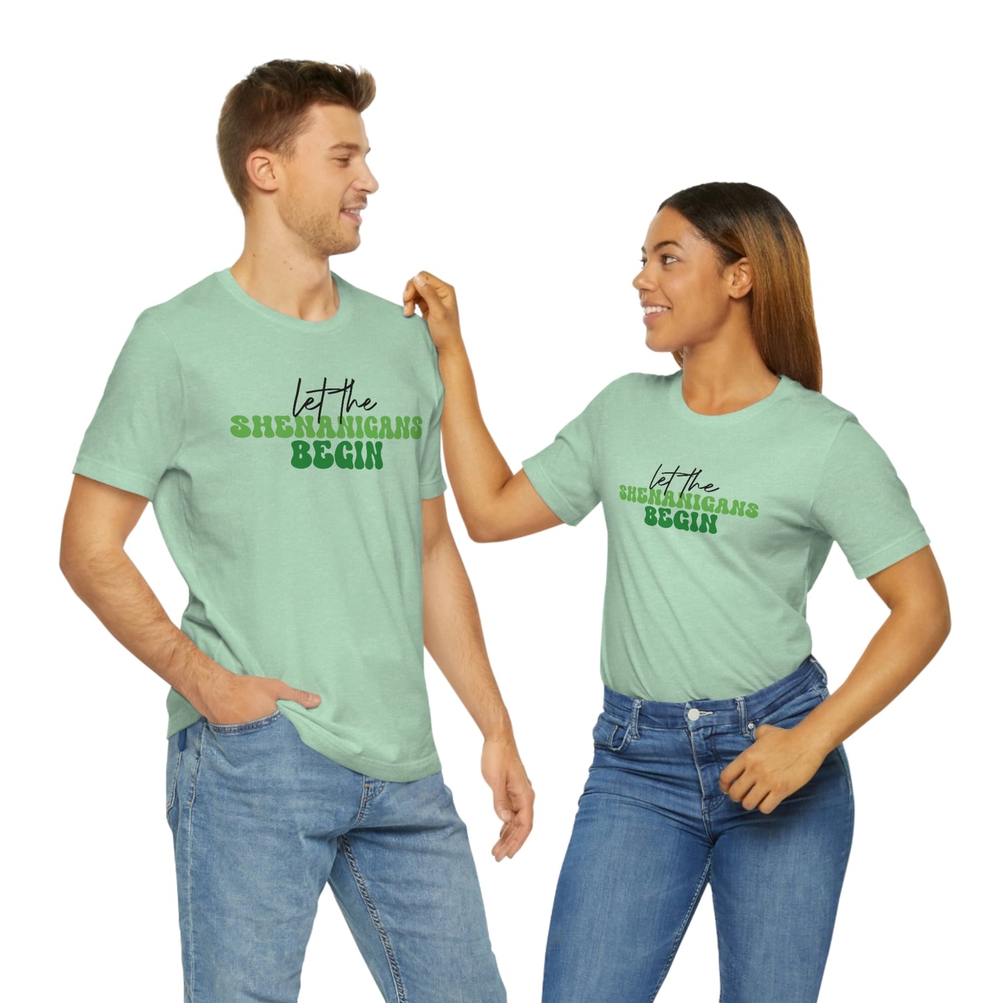 Let the Shenanigans Begin St. Patricks Day Unisex Jersey Short Sleeve Tee