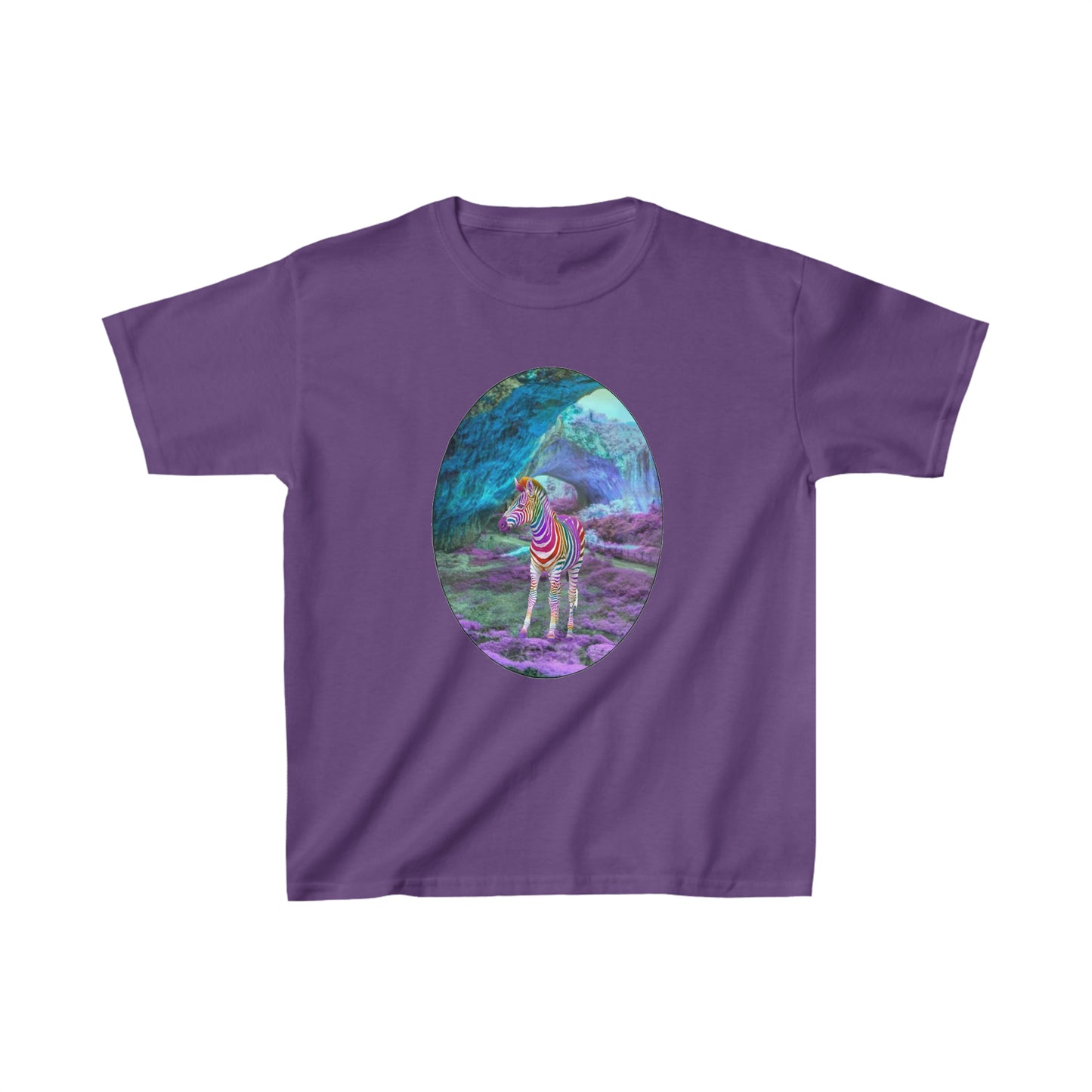 Kids Rainbow Zebra Heavy Cotton T-Shirt