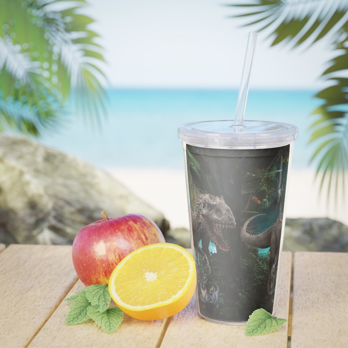 Dinosaur Plastic Tumbler with Straw
