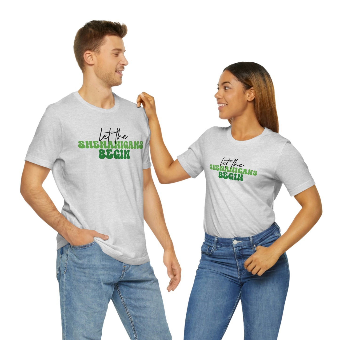 Let the Shenanigans Begin St. Patricks Day Unisex Jersey Short Sleeve Tee