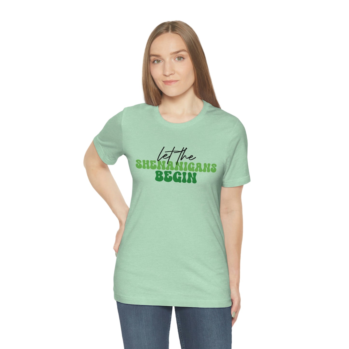 Let the Shenanigans Begin St. Patricks Day Unisex Jersey Short Sleeve Tee