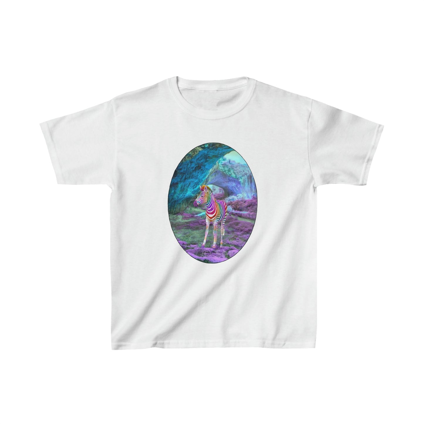 Kids Rainbow Zebra Heavy Cotton T-Shirt
