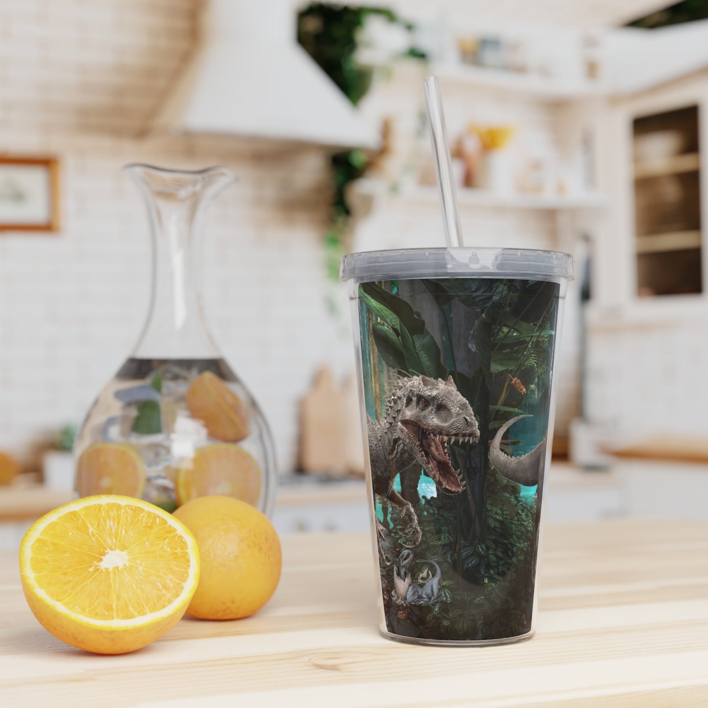 Dinosaur Plastic Tumbler with Straw