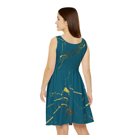 Duval Teal Dress with Golden Flair