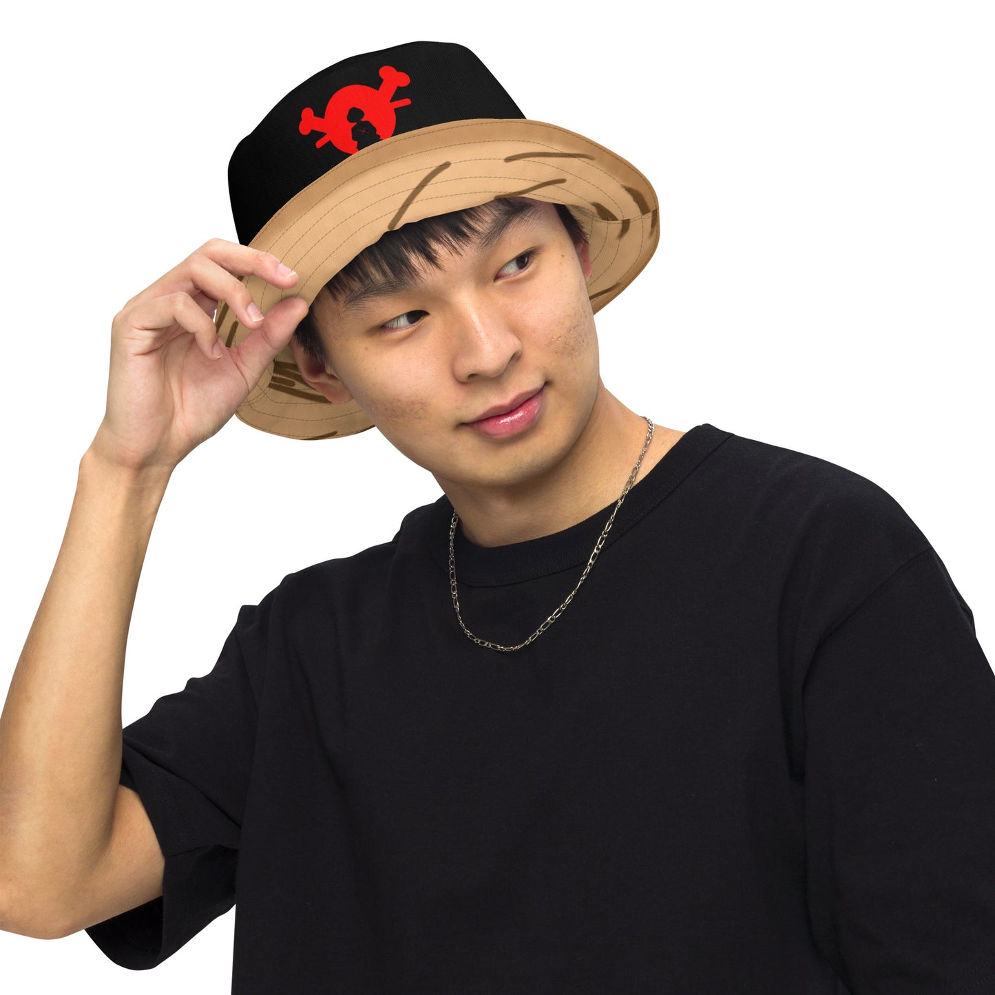 One Piece reversible Bucket hat: Luffy Straw Hat & Red Skull Logo