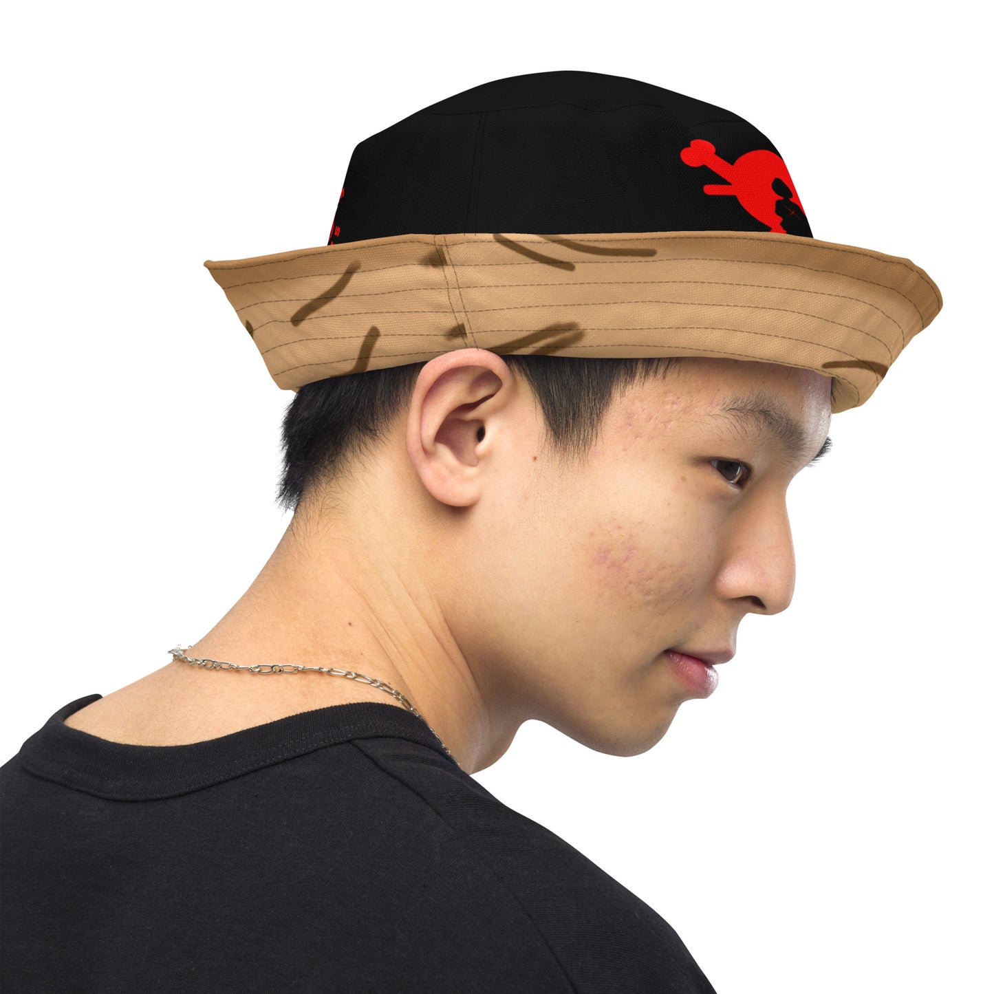 One Piece reversible Bucket hat: Luffy Straw Hat & Red Skull Logo