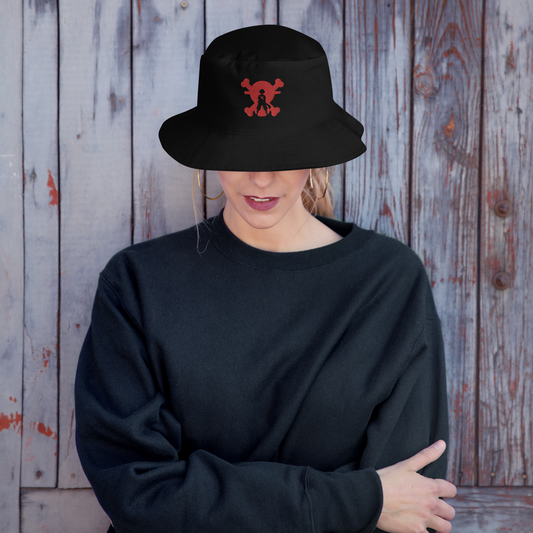 Bucket Hat with Red Embroidered One Piece Logo